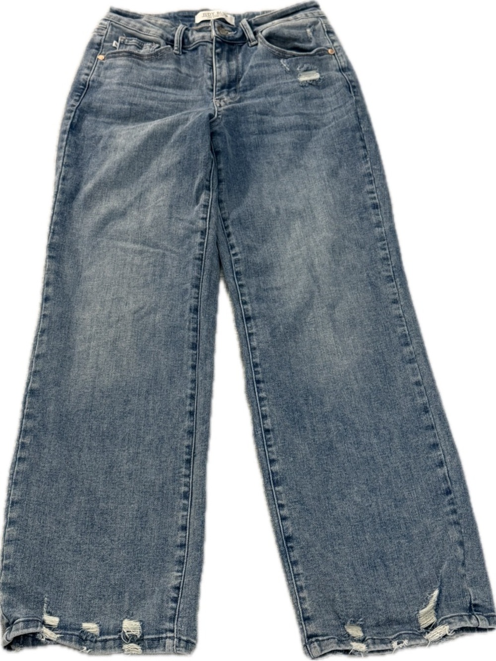 Judy Blue Straight Leg Jeans Womens Size 5 27 Distressed Raw Hem Stretch Denim